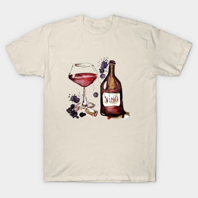 Wine - vino T-Shirt by Art by Taya 